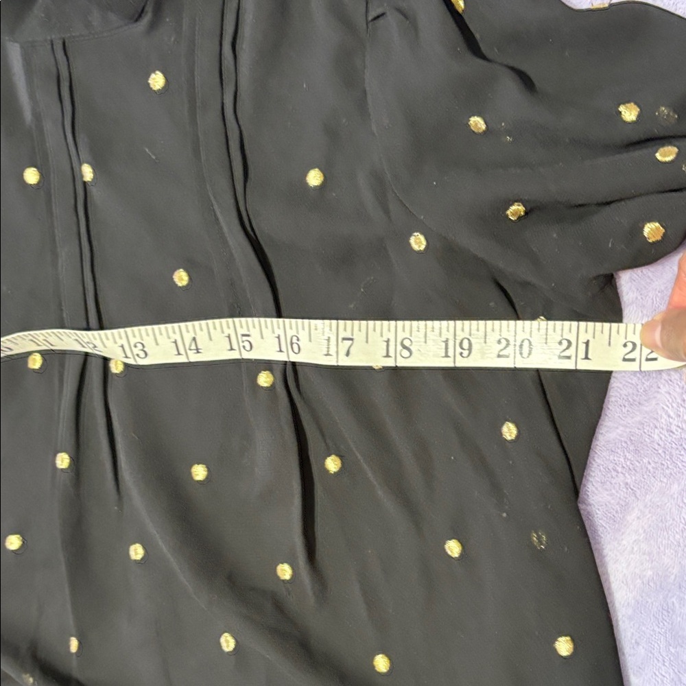 Ann Taylor Black Blouse Size S Gold Studs Front & Sleeves Tie Cuff Keyhole Back - Picture 9 of 13